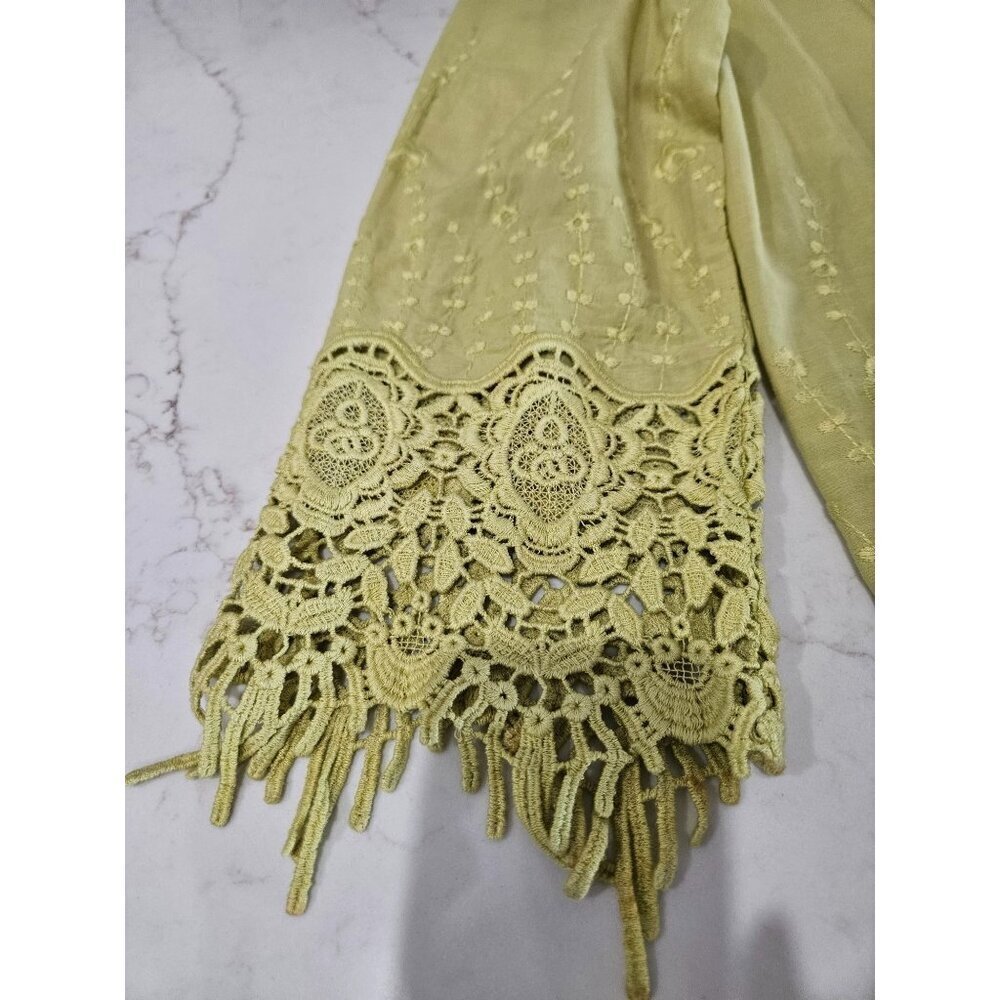 Sundance Crochet Embroidery Tunic Top Medium Green Boho Feminine Romantic - Picture 5 of 10